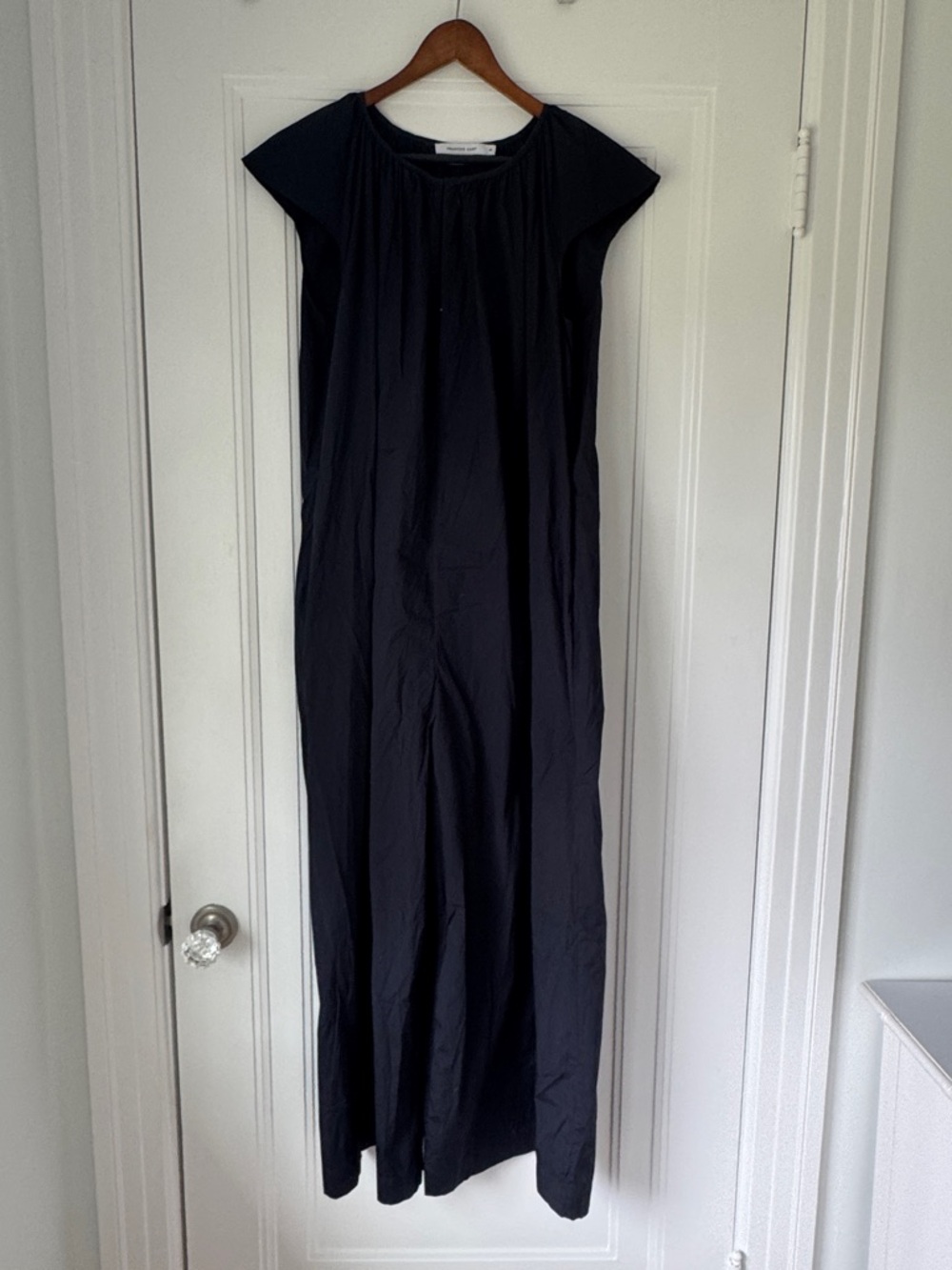 Frances Hart M maternity cotton poplin Navy blue jumpsuit wide leg cap sleeve